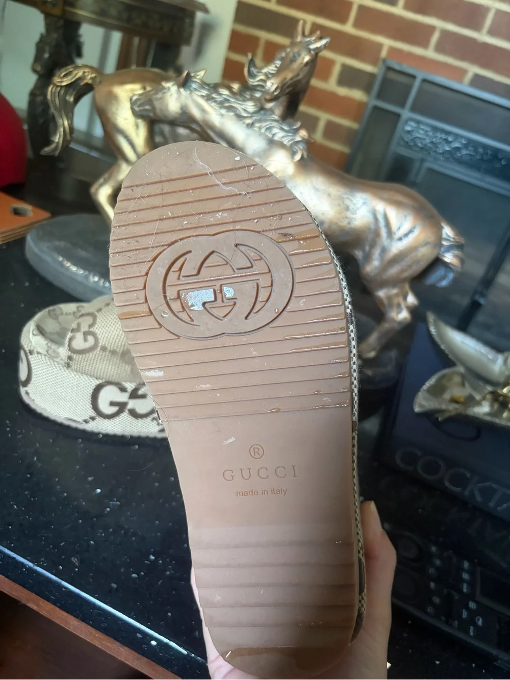 Gucci Brown & Beige Monogram Platform Slides - Picture 3 of 4
